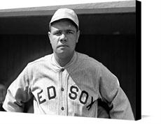 Canvas print of Babe Ruth In Red Sox Jersey by the artist Vintage Baseball Posters