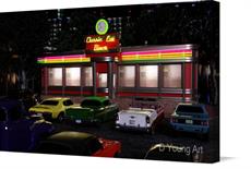 Canvas print of Classic Car Diner by the artist D Young Art