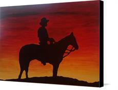 Canvas print of Cowboy at Sunset by the artist Western Art