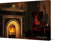 Canvas print of Fireside Guitar by the artist D Young Art