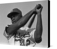 Canvas print of Jackie Robinson Swinging by the artist Vintage Baseball Posters