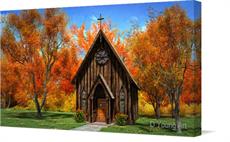 Canvas print of Little Brown Autumn Church by the artist D Young Art