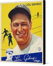 Canvas print of Lou Gehrig Baseball Card by the artist Vintage Baseball Posters