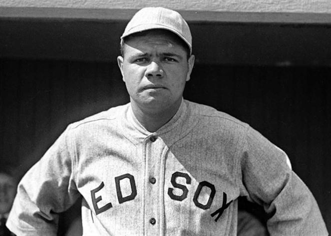 Babe-Ruth-In-Red-Sox-Jersey by Vintage Baseball Posters