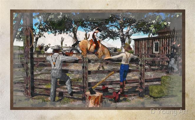 Bronc-Bustin by D Young Art