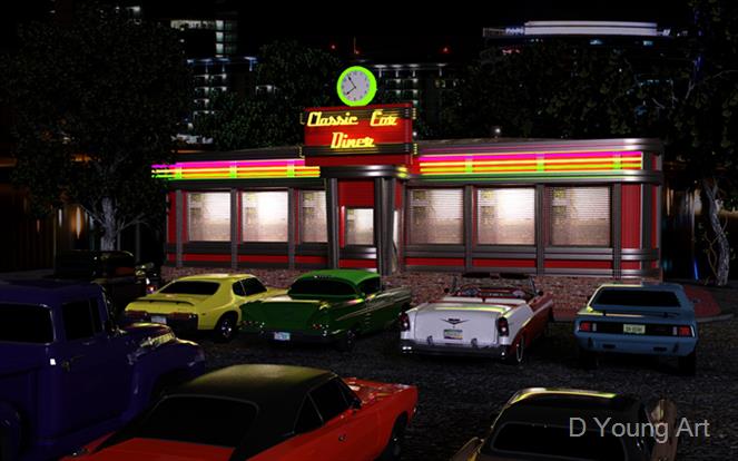 Classic-Car-Diner by D Young Art