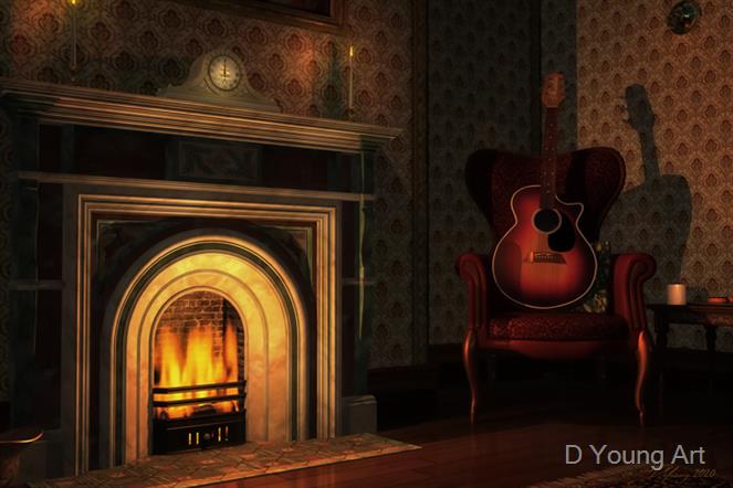 Fireside-Guitar by D Young Art