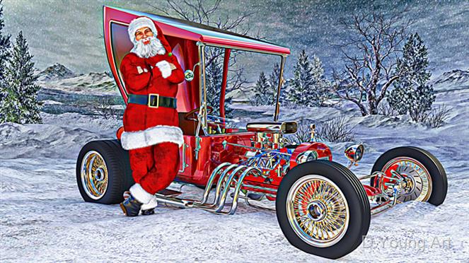 Hot-Rod-Santa by D Young Art