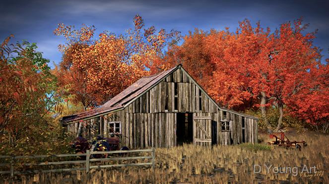 Old-Barn-In-Autumn by D Young Art