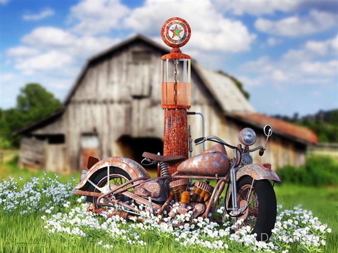 Vintage-Bike-At-A-Vintage-Gas-Pump by D Young Art