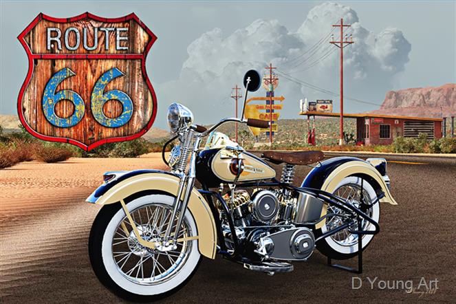 Vintage-Bike-Rt-66 by D Young Art