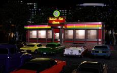 Poster print of Classic Car Diner by the artist D Young Art