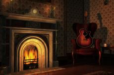 Poster print of Fireside Guitar by the artist D Young Art