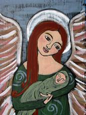 Poster print of Folk art style Guardian angel holding a baby by the artist I C Colors by Iolanda Constantina Reinsmith