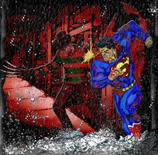 Poster print of Freddy Vs. Superman by the artist JThomasKarnick