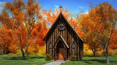 Poster print of Little Brown Autumn Church by the artist D Young Art