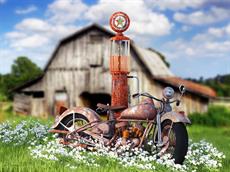 Poster print of Vintage Bike At A Vintage Gas Pump by the artist D Young Art